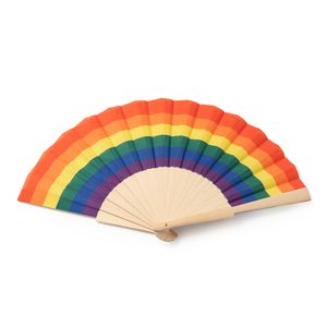 KEROS Hand fan with wooden ribs and multicolour fabric