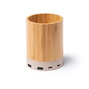 Stamina CR1297 - CELIK Pencil holder with main structure in bamboo and base with wireless charger function in wheat fibre