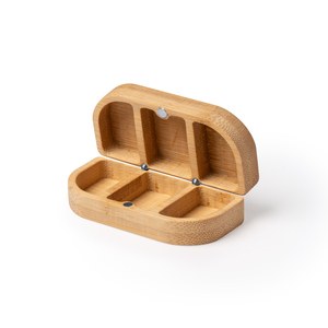 MILDOR Bamboo pill box with three separated compartments