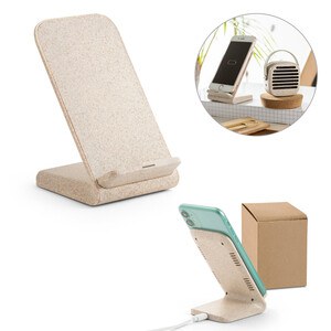 Smartphone holder with 10W fast wireless charger in recycled ABS (100% rABS) and wheat straw fiber - Egotier 97932