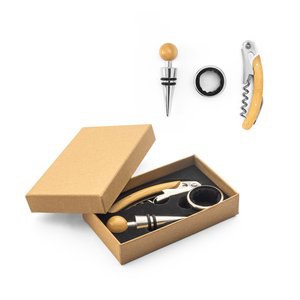 Bamboo and stainless steel wine set - Egotier 94388