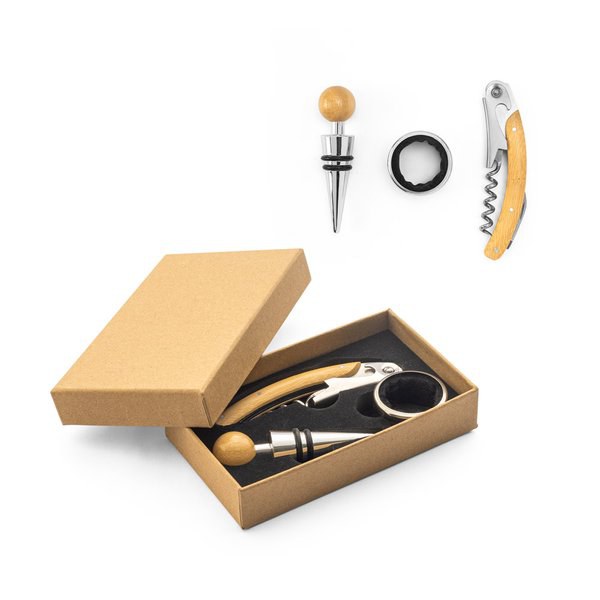 Bamboo and stainless steel wine set - Egotier 94388