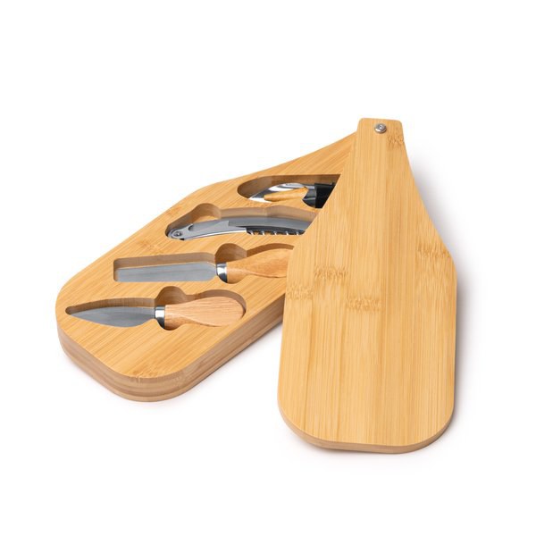 GAUDA Wine and cheese set presented in a bamboo case