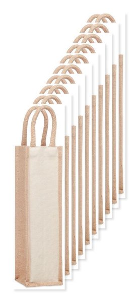 Pak van 10 GiftRetail MO6258 - CAMPO DI VINO Jute wijntas voor 1 fles