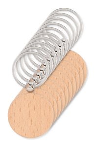 Pak van 10 GiftRetail MO9773 - TOTY WOOD Houten sleutelhanger rond