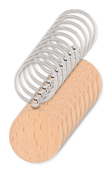 Pak van 10 GiftRetail MO9773 - TOTY WOOD Houten sleutelhanger rond
